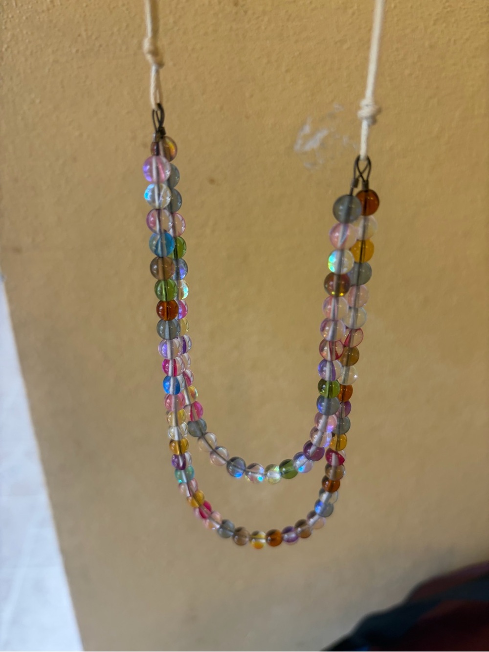 Multicolor Glass Bead Double-Strnd Necklace on Adjustable Linen/Polyester string
